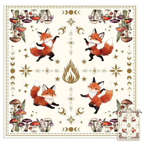 Tarot Altar Cloth Fox with Dancing Print Card Table Tablecloth Flower Thicket & Mushroom Tablecloth with Tarot Bag for Reading Rituals Crystals Spiritual Divination Witchcraft Supplies - color: Fox With Dancing