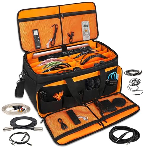 Cable Bag Organizer & DJ Bag for Musicians: Heavy Duty Gig Bag with 17" Laptop Sleeve, Dividers for DJ Accessories, Gear & Cable Storage for Microphones, Sound, Lighting, Cords