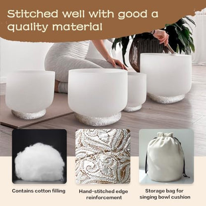 7 Pcs Singing Bowl Cushion Set for 6-12" Tibetan Singing Bowls, Handmade Silk Brocade Fabric Round Cushion Pillow for Folk World Percussion Meditation and Crystal Sound Bowls(Silver)
