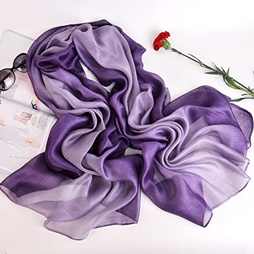 Cotton Silk Scarf Elegant Soft Wraps Color Shade Scarves for Women - color: Gradient - Light Purple