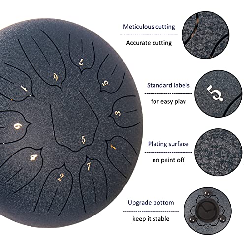 Steel Tongue Drum 12 Inch 11 Notes for Adults - Ethereal Metal Instrument for Meditation & Yoga with Music Book, Mallets & Carry Bag (Navy) - color: Dark Blue