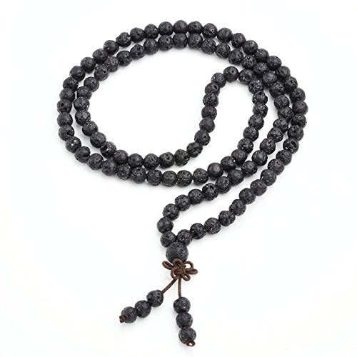 Jovivi 6mm 8mm Natural Lava Rock Stone Healing Gemstone 108 Prayer Beads Tibetan Mala Bracelet Necklace - color: 6mm Beads