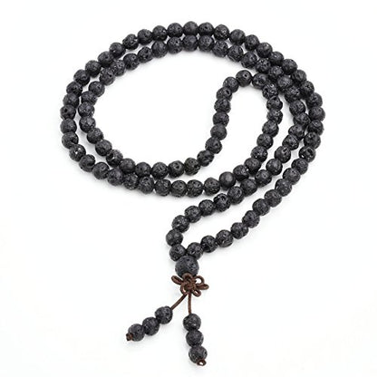 Jovivi 6mm 8mm Natural Lava Rock Stone Healing Gemstone 108 Prayer Beads Tibetan Mala Bracelet Necklace - color: 6mm Beads