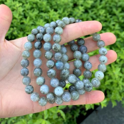 Adabele 1pc Natural Stretch Gemstone Bracelet 8mm (0.31") Bead 7 Inch to 8.5 inch Healing Crystal Energy Quartz Chakra Jewelry Women Unisex Birthday Gift - color: Labradorite (light grey), size: 7.5 inch
