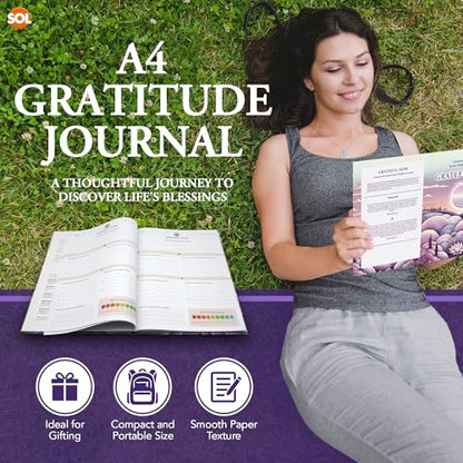 SOL A4 Gratitude Journal - Daily Self-Care Diary for Women & Men - Positivity & Mindfulness Journal for Mental Health & Wellness - Happiness Therapy Journal for Reflection & Growth