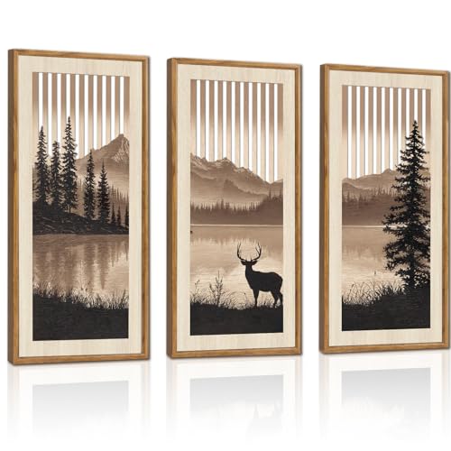 3PCS Jungle Animals Wall Decor,Rustic Mountain Forest Wooden Sign for Living Room,Silhouette Abstract Deer Pine Tree Hanging Wood Plaque Wall Art Nature Wall Sculpture for Home Office(8x16Inch) - color: Jungle Animal Wooden Wall Art