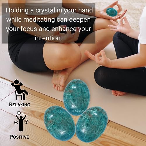 Amazing Gemstone Blue Apatite Crystals and Healing Stones - Palm Stone Crystals Piedra for Good Luck, Balanced Positive Energy, Meditation - Unique Stocking Stuffers and Birthday Gifts for Women, Men - color: Blue Apatite