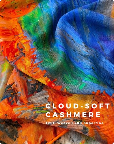 PoeticEHome Cashmere Scarf Wrap 36"x36" - Featherlight & Wrinkle-Free Artistic Square Shawl for Travel & Office, Gift Ready - color: Burgo Marina at Bordighera - 36"