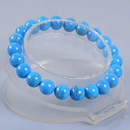 Justinstones Gem Semi Precious Gemstone 8mm Round Beads Stretch Bracelet 7 Inch Unisex - color: Turquoise Howlite