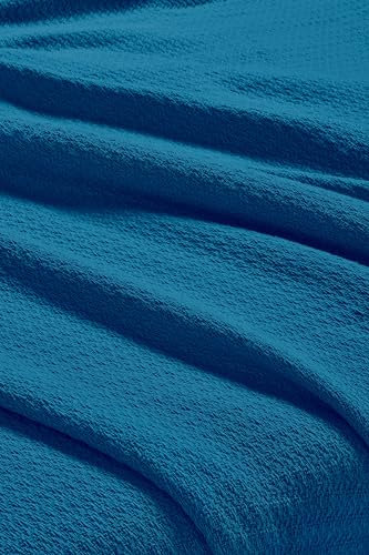 Superior Waffle Weave Cotton Blanket, for Picnic, Beach, Traveling or Camping, Comfy Blanket, Bedroom Decor, Essentials, Cover for Bed, Couch, Lounging, Honeycomb Knit, Throw, Azure