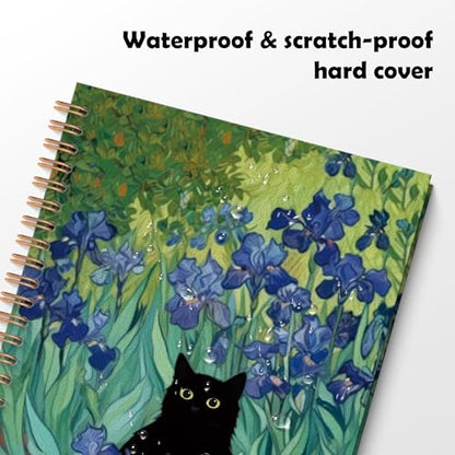 ROXMART Irises Floral Black Cat Spiral Notebook, Black Cat Gifts Journal, Cats Lover Gifts for Women, Abstract Flower Field Kitty Kitten Hardcover Notebook Journal, 5.5x8.3 Inch - color: Style07
