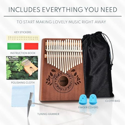 UNOKKI 17-Key Kalimba Thumb Piano - Portable Mahogany Percussion Mbira Instrument - Beginner Tuning Set, Music Instruments for Kids Gifts - Dark Brown - color: Dark Brown