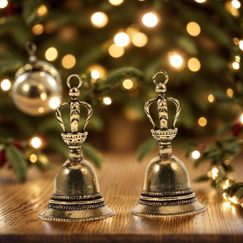 FOMIYES Brass Lucky Beads Hand Bell - 2Pcs Buddhist Meditation Prayer Bells for Self Healing - Retro Keychain Pendants for Decoration