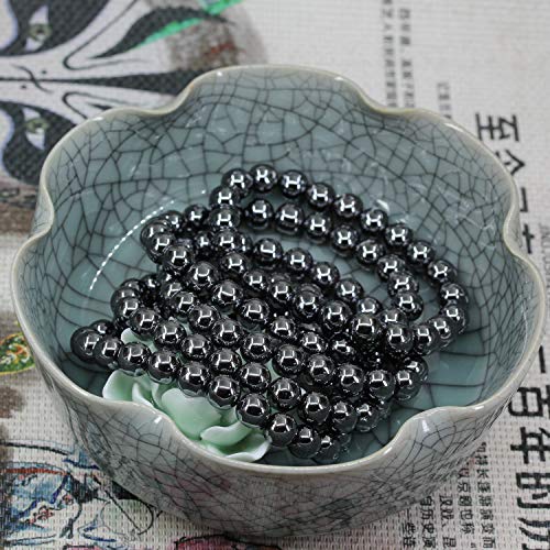 Amandastone Natural Gemstone 8mm Round Beads Stretch Bracelet 7 Inch - color: Black Hematite