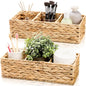 2 Pack 3-Section Woven Baskets, Water Hyacinth Storage Bin, Handwoven Desk Organizer, Toilet Paper Container, Rectangle Holder for Counter Top Toilet Tank Shelves Coffee Bar Pantry