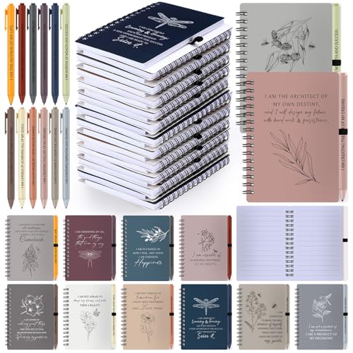 Kosiz 24 Pcs/12 Set Positive Affirmation Gifts Bulk for Women Men Gratitude Spiral Journals with Pens Motivational Notebooks Back to School Gifts for Students Employee Coworker Teacher Nurse (Simple) - style: Simple