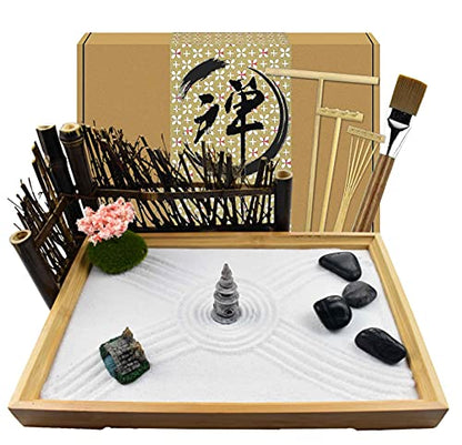 Artcome Japanese Zen Sand Garden for Desk with Rake, Stand, Rocks and Mini Furnishing Articles - Office Table Accessories, Mini Zen Sand Garden Kit - Meditation Gifts - size: Style 2