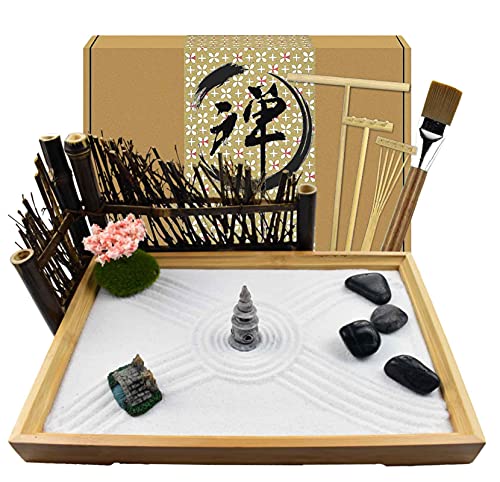Artcome Japanese Zen Sand Garden for Desk with Rake, Stand, Rocks and Mini Furnishing Articles - Office Table Accessories, Mini Zen Sand Garden Kit - Meditation Gifts - size: Style 2