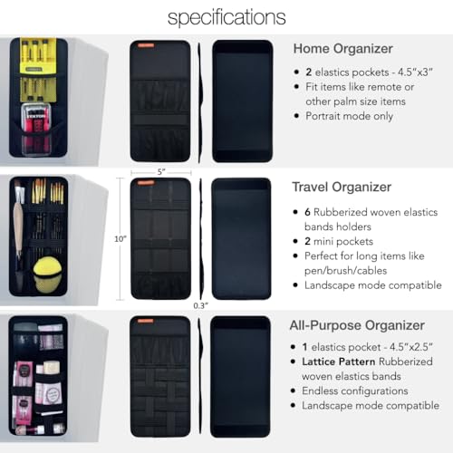 Travel Drawer Bin Organizers - Pack of 3, Elastic Panels for Cables, Cords, Electronics, Suitcase - Tactical Organizer Board for Junk Drawer and Bin
