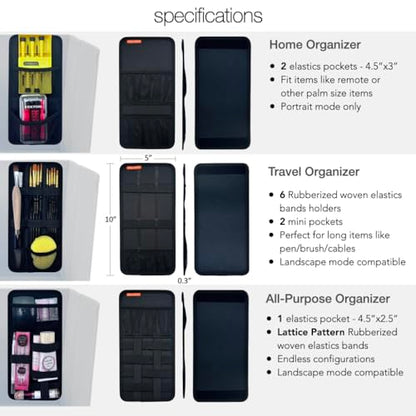 Travel Drawer Bin Organizers - Pack of 3, Elastic Panels for Cables, Cords, Electronics, Suitcase - Tactical Organizer Board for Junk Drawer and Bin