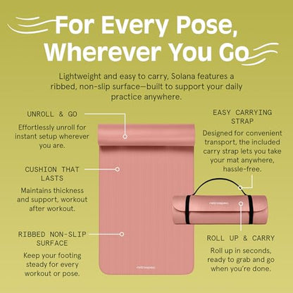 Retrospec Solana Yoga Mat Thick 1/2in Non-Slip Workout Mat with Nylon Strap - 72x24in Exercise Mat for Pilates, Stretching & Fitness - BPA Free, Easy Clean - color: Rose