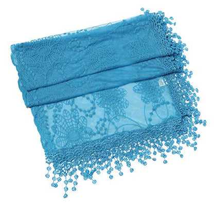 Cindy and Wendy Lightweight Soft Leaf Lace Fringes Scarf Bridal Veils shawl for Women - color: Blue