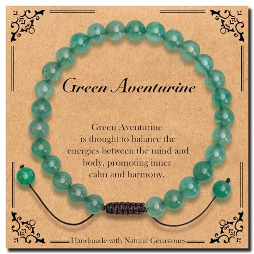 BONNY BOXX Braided Genuine Bracelet, Elegant Handcrafted Natural Gemstone Crystal Bracelet Healing Power Energy Inspirational Gifts with Card for Unisex - color: Green Aventurine, size: 6MM