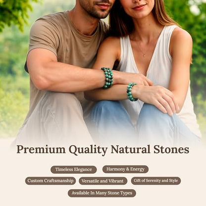 Elm City Direct 8mm Natural Stone Beaded Bracelet – Unisex Crystal Stretch Bracelets for Men & Women, Chakra & Healing Jewelry, Gift-Ready Beaded Bracelets - color: African Turquoise