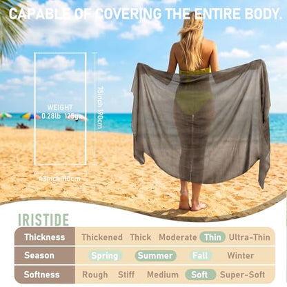 Women Summer Scarfs Large Long Lightweight Linen Beach Gauze Shawl Wrap 75”×43” - color: Khaki