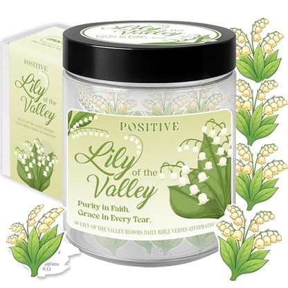 Positive Lily of the Valley Jar with 60 Double-Sided Bible Verse Cards, Mothers Day Gifts For Mom From Daughter, Christian Gifts For Women - style: Positive lily of the valley