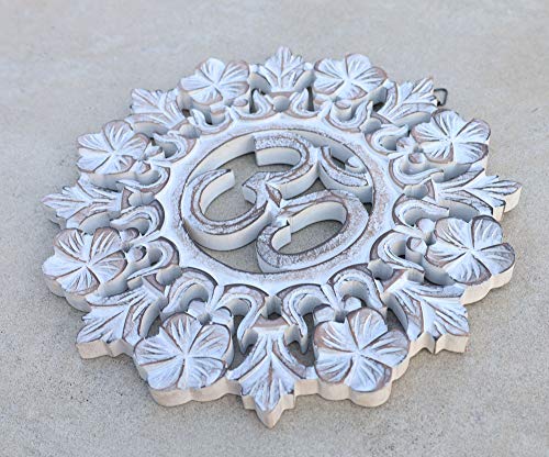 DharmaObjects Handcrafted Wooden Om Wall Decor Hanging Art - color: OM WHITE