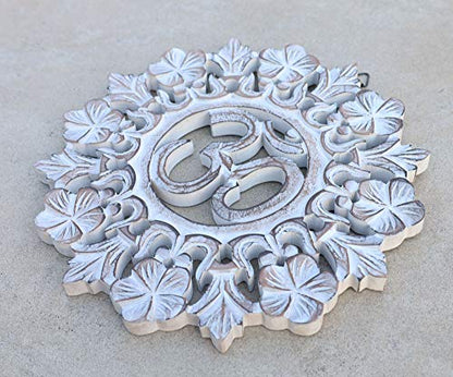 DharmaObjects Handcrafted Wooden Om Wall Decor Hanging Art - color: OM WHITE