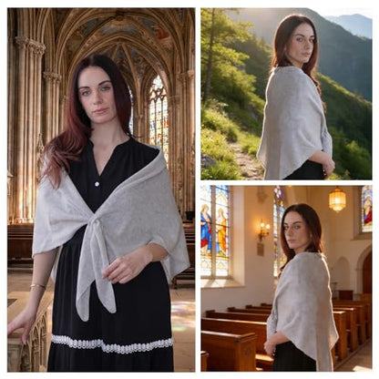 Cashmere Blend Shawl Wraps for Women,Cashmere Poncho Pashmina for Women Travel Scarf for All-Season with Gift Box - color: Light Grey