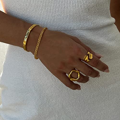 POTESSA 18K Gold Plated Cuff Bracelets Adjustable Dainty Bangle Handemade Jewelry for Women - style: Weave Braided Wheat