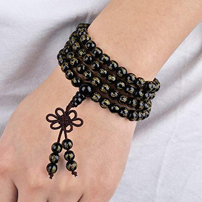 Nupuyai 6mm Gemstone Mala Bracelet, 108 Natural Stone Beads Meditation Necklace for Men and Women