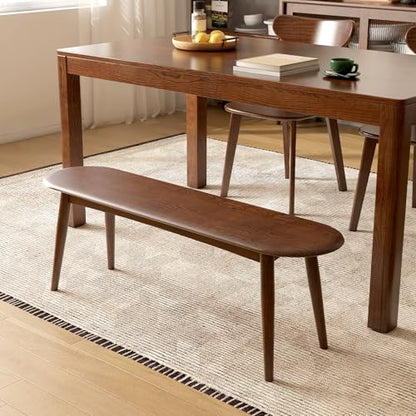 100% Solid Oak Wood Dining Bench, 47.2'' Entryway Bench Ottoman with Rounding Corner Design for Kitchen Living Room Bedroom, Walnut - size: 47.3inch-Walnut-Round Corner
