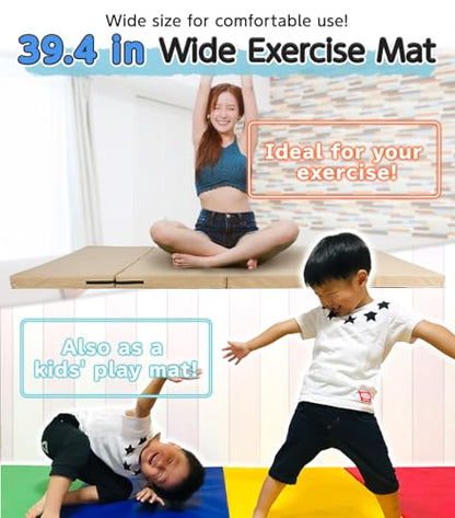KaRaDaStyle Gymnastics Mat Folding Stretch Mats 71"x39"x2" Exercise Muscle Training Children Play Horizontal Bar Mat Yoga Sports Soundproof Home Use - color: Pink/4-fold