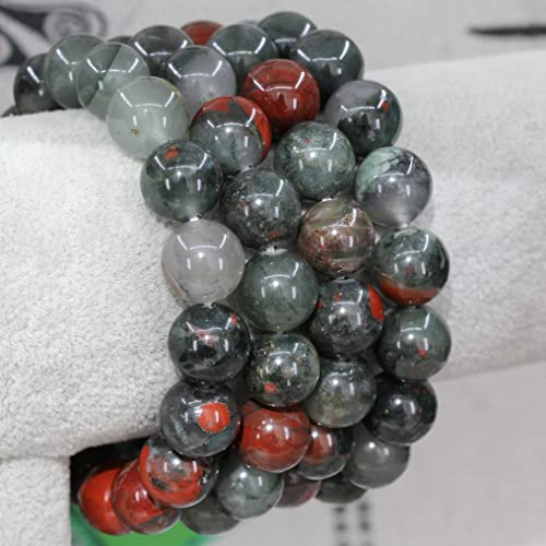 Keleny Semi Precious Stones Natural Gemstones 12mm Round Beads Crystal Stretch Bracelets 7 Inch Unisex - color: Grey African Bloodstone