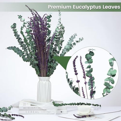 Real Eucalyptus for Shower Hanging Dried Eucalyptus Stems for Shower with Natural Real Live Lavender Bundle 17'' - size: Eucalyptus and Lavender Bundle