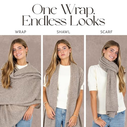 Velanio Cashmere Luxury Knitted Wrap Travel Shawl Scarf, Pashmina Stole, All-Season Scarf for Women Cashmere Wool Blend - color: Rice Flower