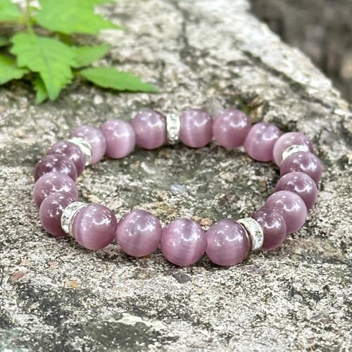 Healing Bracelet For Women Anxiety Crystal Bracelet Chakra Beaded Bracelets Rose Quartz Crystals And Healing Stones Yoga Bead Bracelet Calming Stretch Bracelet Stress Relief Gifts For Women - color: Light Purple-Cat Eye