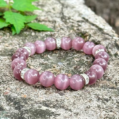 Healing Bracelet For Women Anxiety Crystal Bracelet Chakra Beaded Bracelets Rose Quartz Crystals And Healing Stones Yoga Bead Bracelet Calming Stretch Bracelet Stress Relief Gifts For Women - color: Light Purple-Cat Eye