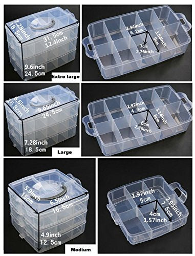 Kamay's Extra Large 3 Tier Stackable Adjustable Compartment Slot Bead Craft Jewellery Tool Storage Organiser, with 30 Compartments, Container Box, Orange - style: Extra Large 3 Tier 30 Compartments Orange