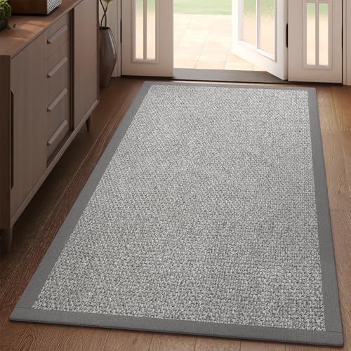 YDKGL Washable Runner Rug 3x5 Jute Like Entryway Indoor Runner Mat Rugs Non Slip, Woven Soft Farmhouse Area Boho Floor Carpet for Hallway Kitchen Laundry Hall Backdoor Bedroom Living Room, Grey - color: Grey, size: 3' X 5'