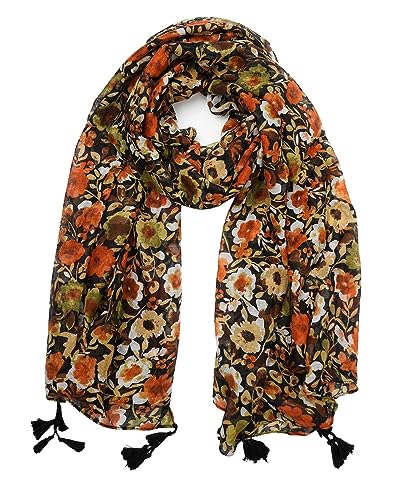 YOUR SMILE Large Boho Scarf for Women Lightweight Floral Printed Scarves Fall Winter Fashion Fringed Shawl wraps - color: 39