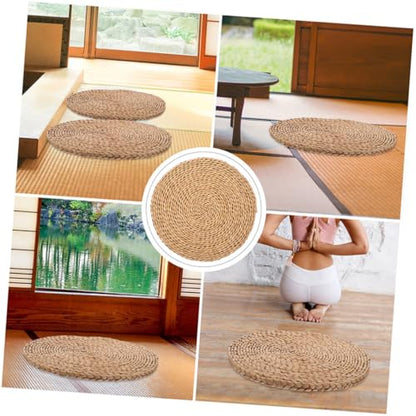 UKCOCO Meditation Cushion Thick 1.5cm Natural Woven Straw Floor Pillow for Sitting Indoor Mindfulness Yoga Cushion Pad, Sturdy Tatami Seat Mat for Home and Picnic Use