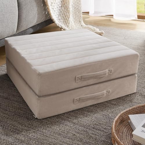 Codi High Density Foam Floor Pillow 2 Sets, Large Meditation Cushions Seating for Adults and Yoga Sitting, Washable Thick Couch Cushion with Soft Tufted Covers - 22 inch Ivory - color: Ivory, size: 22 Inch (Pack of 2)