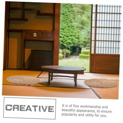 SUPVOX Thickened 1.5cm Natural Woven Meditation Cushion Yoga Seating Pad 40cm Diameter Floor Pillow for Indoor Outdoor Picnic and Zen Practice