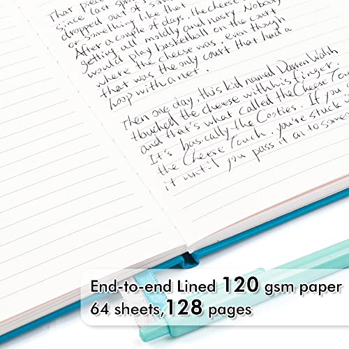 feela 3 Pack Notebooks Journals Bulk, Hardcover Notebook Classic Ruled Lined Journal Set with Pen Holder for Work Business Journaling Note Taking, with 3 Black Pens, 120 GSM, 5.1”x8.3”, A5, Teal - color: 3 Teal