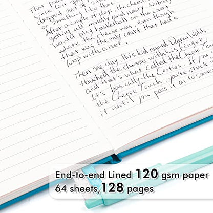 feela 3 Pack Notebooks Journals Bulk, Hardcover Notebook Classic Ruled Lined Journal Set with Pen Holder for Work Business Journaling Note Taking, with 3 Black Pens, 120 GSM, 5.1”x8.3”, A5, Teal - color: 3 Teal
